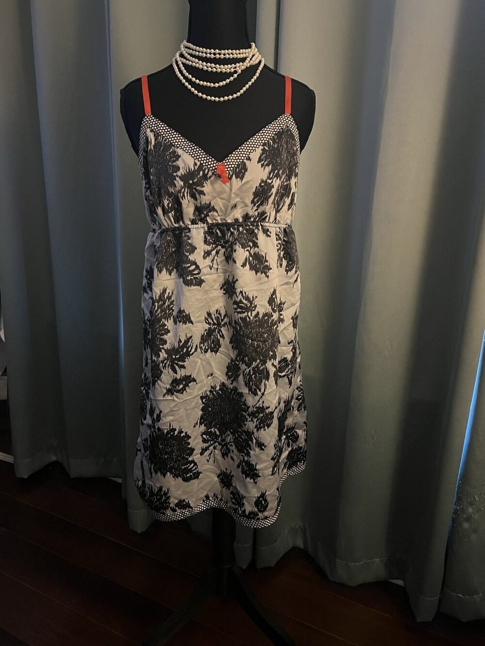 Gilligan & O'malley Black Gray Red Floral Print Nightgown Chemise M